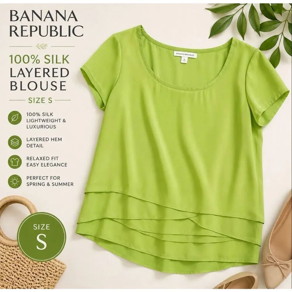 Banana Republic 100% Silk Lime Green layered Blouse Size S